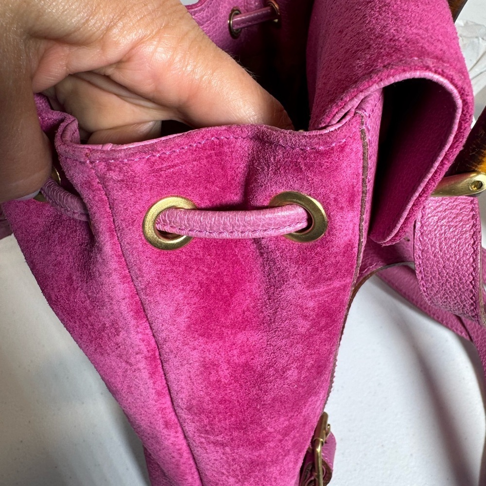 Pink Suede Gucci Bamboo Backpack - Picture 12 of 16